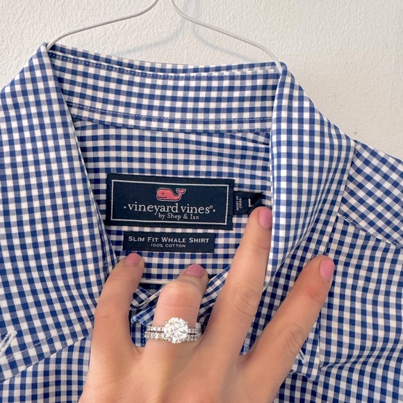 NWOT Men’s Vineyard Vines Slim Fit Gingham Poplin in Navy Blue&White - L - Picture 7 of 9